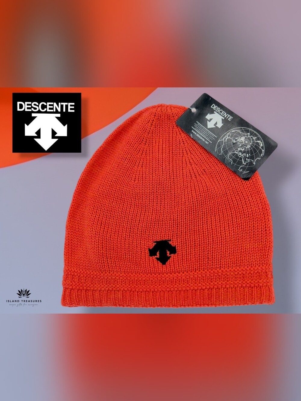 NWT Descente Sz One Size Knit Beanie Coral Wool Blend Gray Lining Ski Winter Hat